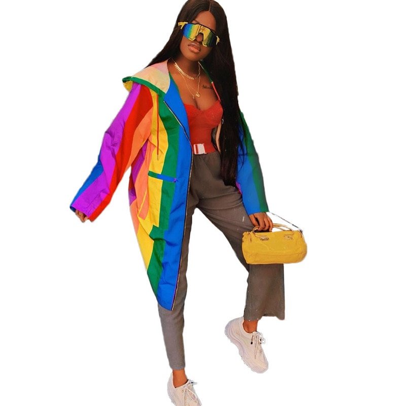 Rainbow Striped Hooded Thin Streetwear Jacket Queerks