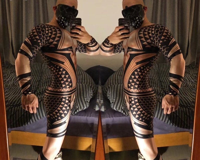 Tribal Tattoo 3D Printed Nude Illusion Male Jumpsuit Queerks