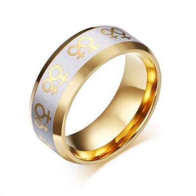 Lesbian Pride Symbol Gold Plated Engagement Ring