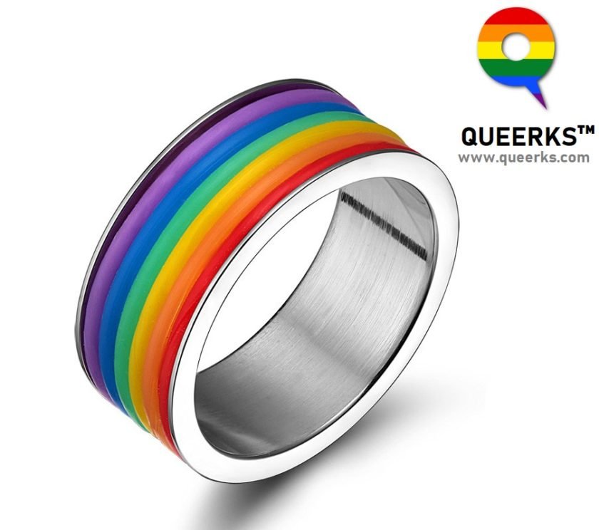 LGBT Pride Stainless Steel Ring With Rainbow Design